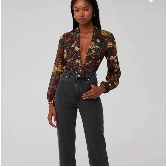 REVOLVE x Amanda Uprichard Hera Floral Plunge Neck Long Sleeve Bodysuit Size M - Picture 8 of 8